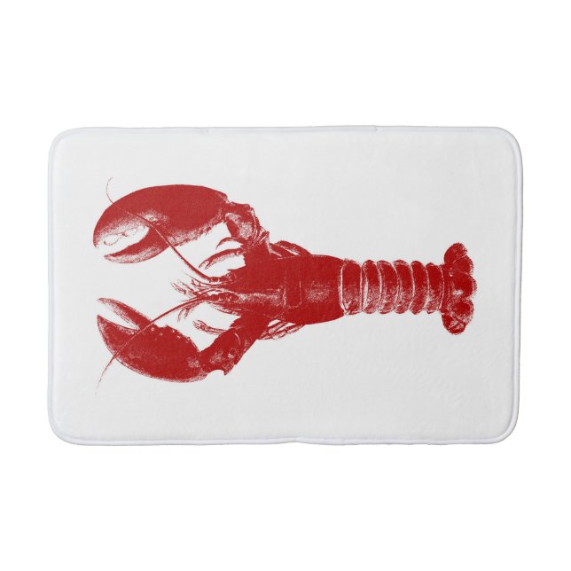 Deep Red Lobster on White Bath Mat (Front)