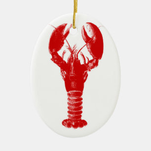 Deep Red Lobster on White Ceramic Ornament