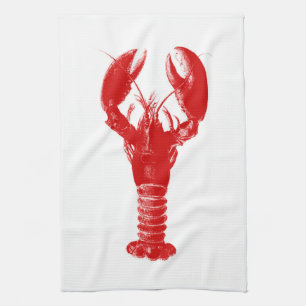 Deep Red Lobster on White Kitchen Towel