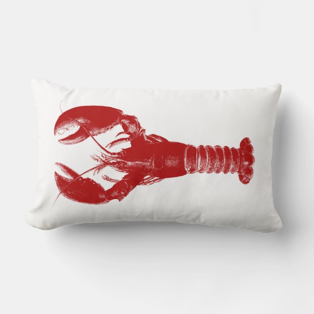 Deep Red Lobster on White Lumbar Pillow (Front)