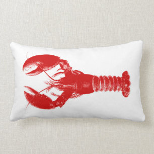 Deep Red Lobster on White Lumbar Pillow