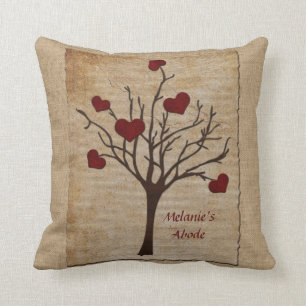 Deep Red Love Valentine Hearts Fruit Tree Throw Pillow