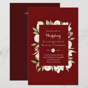 Deep Red Magnolia Budget Wedding Invites A9