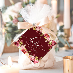 Deep Red Merlot Floral Wedding With Love Favour Tags