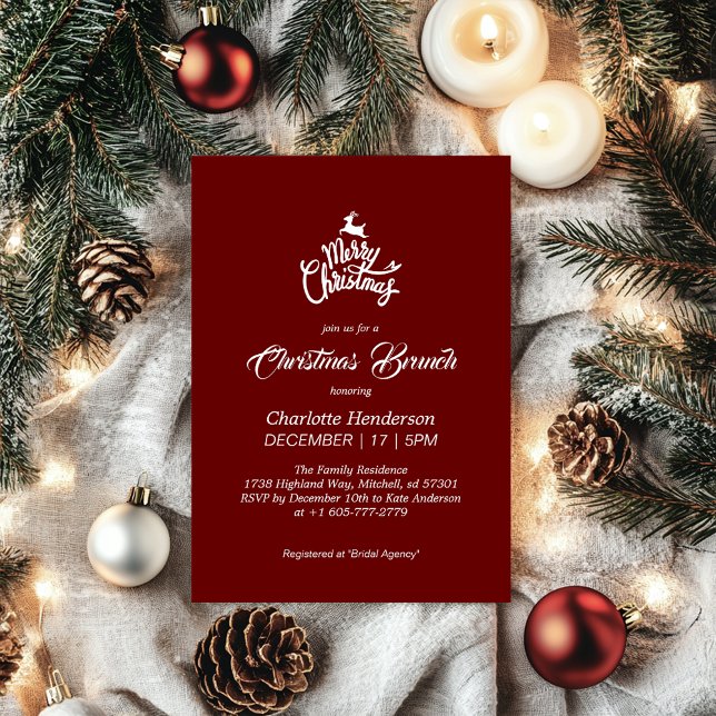 Deep Red Merry Christmas Bridal Brunch Invitation (Deep Red Merry Christmas Bridal Brunch Invitation)
