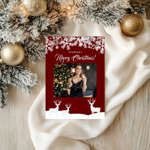 Deep Red Merry Christmas Your Photo  Postcard