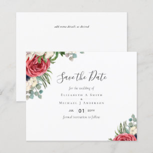 Deep Red Navy Floral Eucalyptus Greenery Wedding