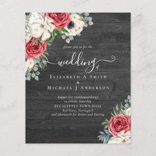 Deep Red Navy Floral Eucalyptus Greenery Wedding Flyer