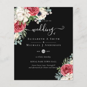 Deep Red Navy Floral Eucalyptus Greenery Wedding Flyer