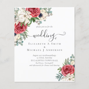 Deep Red Navy Floral Eucalyptus Greenery Wedding Flyer