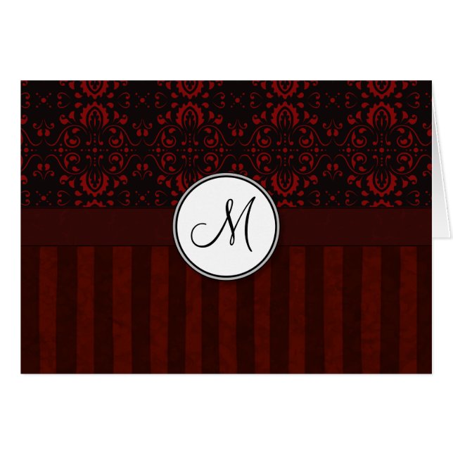 Deep Red on Black Damask and Stripes with Monogram (Front Horizontal)
