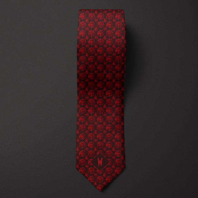 Deep Red on Black Mandala Monogram Tie (Creator Uploaded)