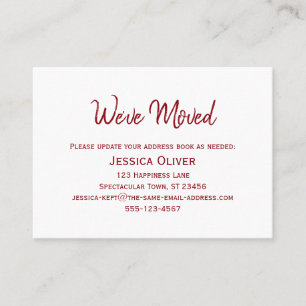 Deep Red on White "We've Moved" Card