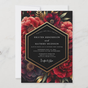 Deep Red Opulent Floral Wedding Invitation