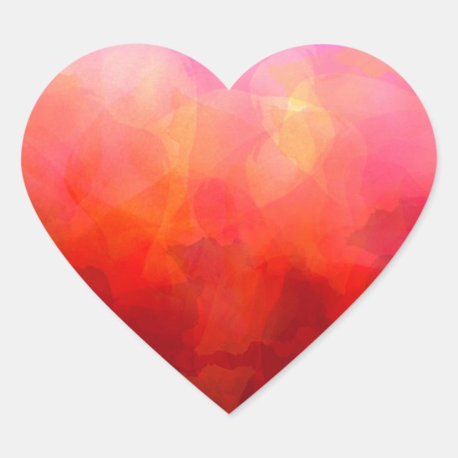 Deep Red Orange Yellow Watercolor Background Heart Sticker (Front)