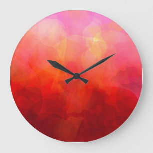 Deep Red Orange Yellow Watercolor Background Large Clock