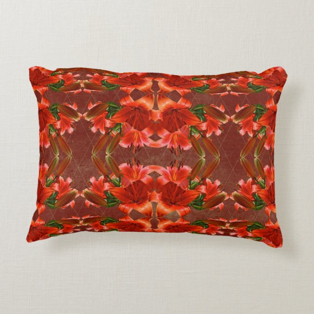 Deep Red Oriental Lily - Enhanced Accent Pillow (Back)