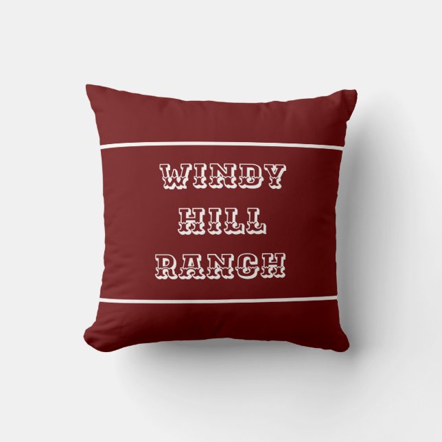 Deep Red Personalized Farm or Ranch Throw Pillow (Front)