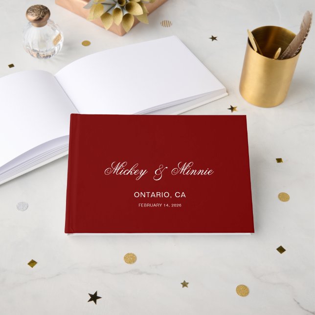 Deep Red Personalized Guest Book with Custom Text (Front Open)