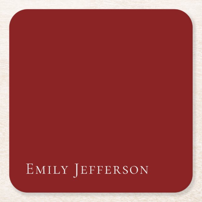 Deep Red Plain Elegant Professional Modern Square Paper Coaster (Front)