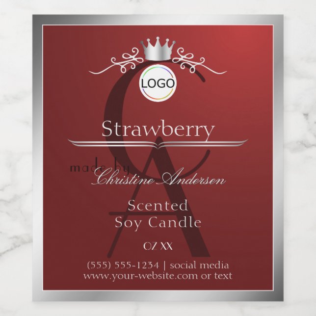 Deep Red Product Label Silver Frame Logo Monogram (Single Label)