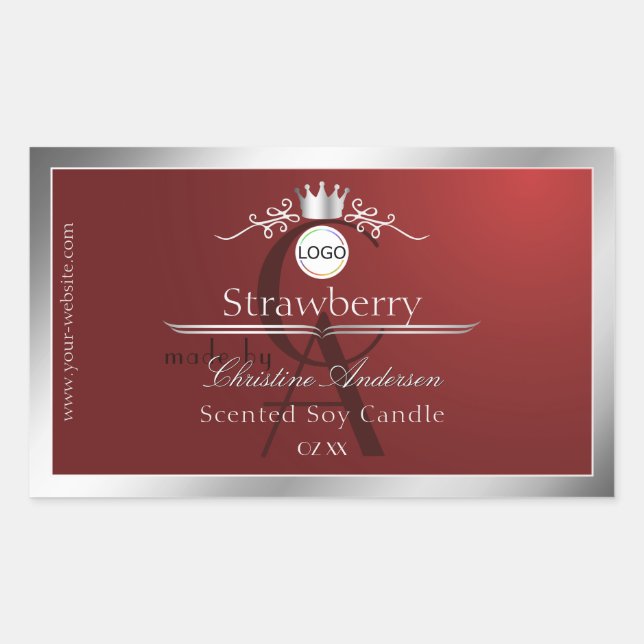 Deep Red Product Label Silver Frame Logo Monogram (Front)