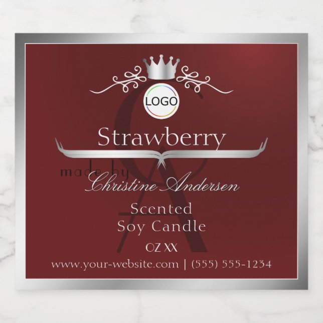 Deep Red Product Label Silver Frame Logo Monogram (Single Label)