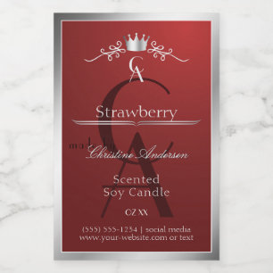 Deep Red Product Label with Silver Frame Monogram