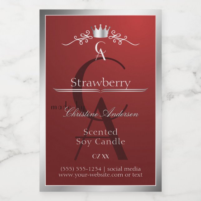 Deep Red Product Label with Silver Frame Monogram (Single Label)