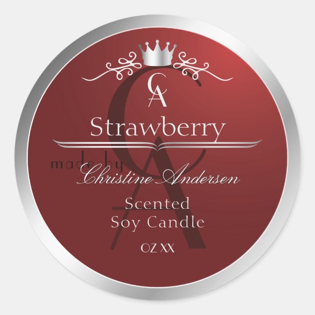 Deep Red Product Label with Silver Frame Monogram (Front)