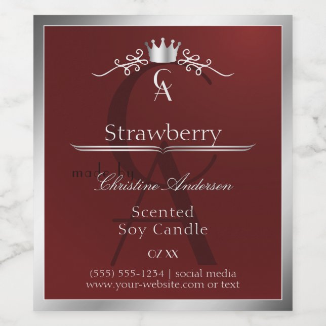 Deep Red Product Label with Silver Frame Monogram (Single Label)