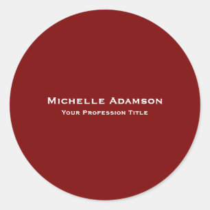 Deep Red Professional Plain Modern Classic Round Sticker
