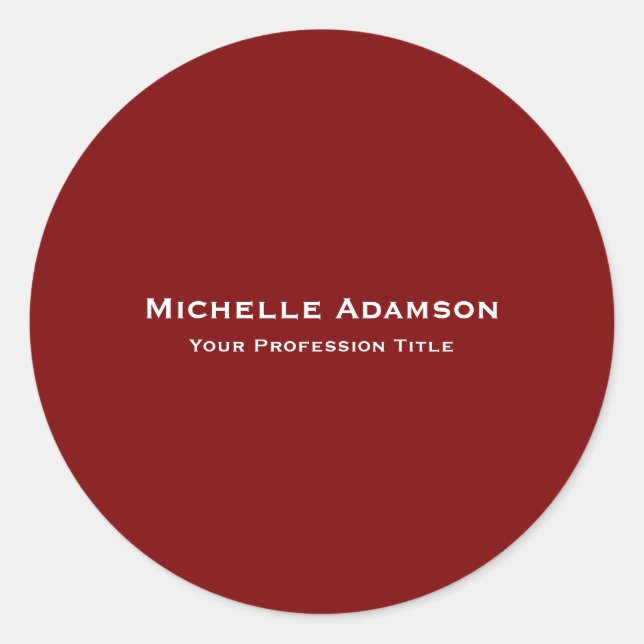 Deep Red Professional Plain Modern Classic Round Sticker (Front)