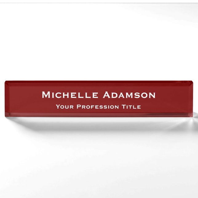 Deep Red Professional Plain Modern Nameplate (Front)