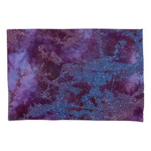 Deep red purple blue ombre glitter marble pillowcase