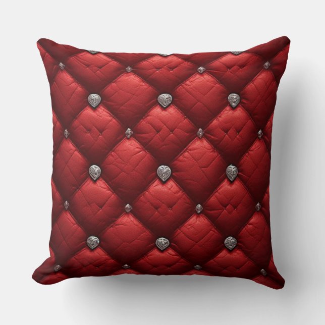 Deep Red Quilted Rich Dimensional Details Throw Pillow (Front)