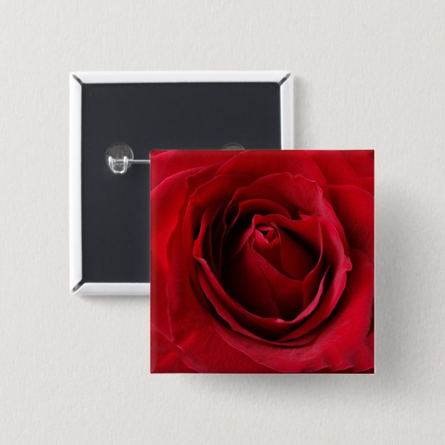 deep red rose 2 inch square button (Front & Back)