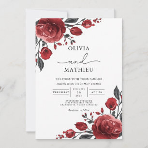 Deep Red Rose Bloom Wedding Invitation