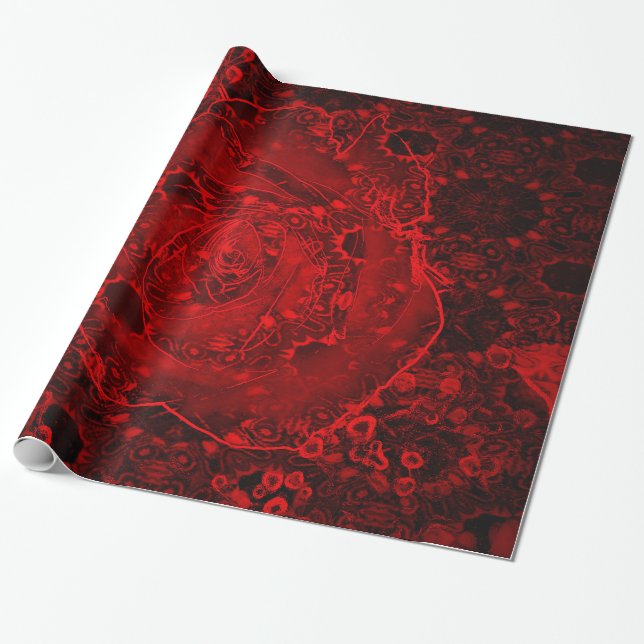 Deep Red Rose Design Wrapping Paper (Unrolled)