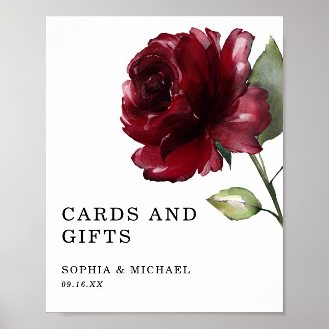 Deep Red Rose Floral Cards and Gifts Sign (Front)