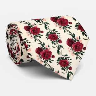 Deep Red Rose Floral Tie