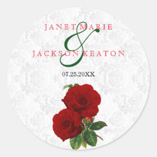 Deep Red Rose Floral Wedding Classic Round Sticker