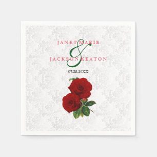 Deep Red Rose Floral Wedding Napkin