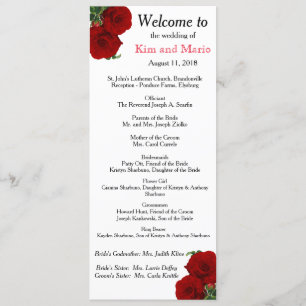 Deep Red Rose Floral Wedding Program