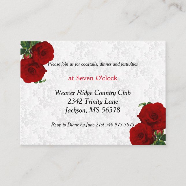 Deep Red Rose Floral Wedding - Reception Enclosure Card (Front)