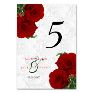 Deep Red Rose Floral Wedding  - Table Card