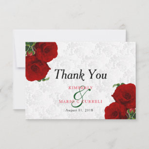 Deep Red Rose Floral Wedding - Thank You Card