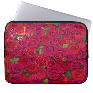 Deep Red Rose Pattern I Love You With Custom Name Laptop Sleeve