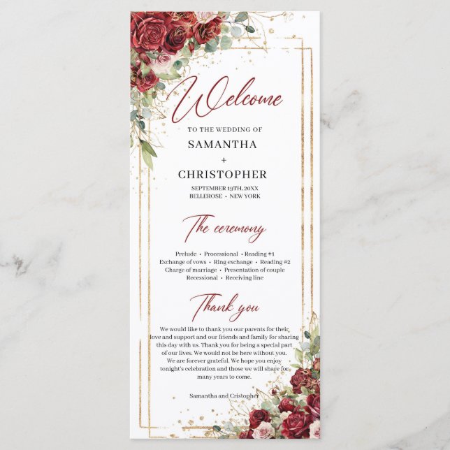 Deep Red roses blush flowers eucalyptus program (Front)