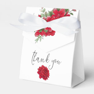 Deep Red Roses Florals Names Date White Favor Box